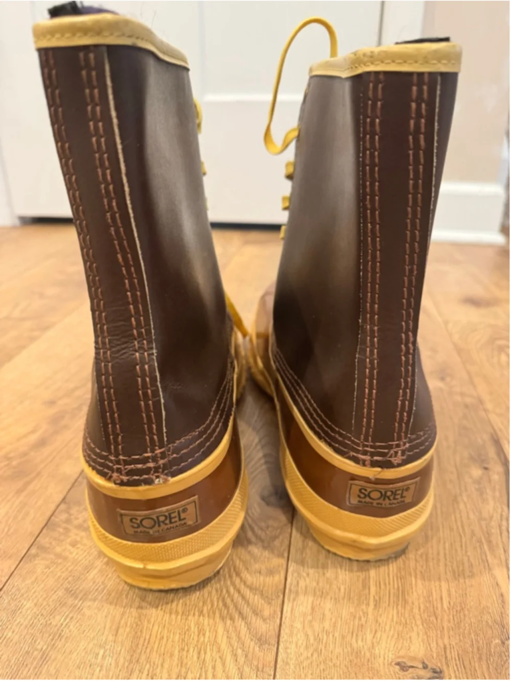 Men's Vintage Sorel Arctic Pac Winter Boots Size 14 Brown Yellow